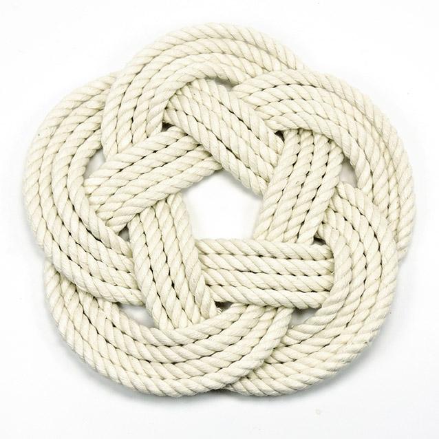 7" Nautical Sailor Knot Trivet, White Cotton Rope, Small trivet Mysticknotwork.com 