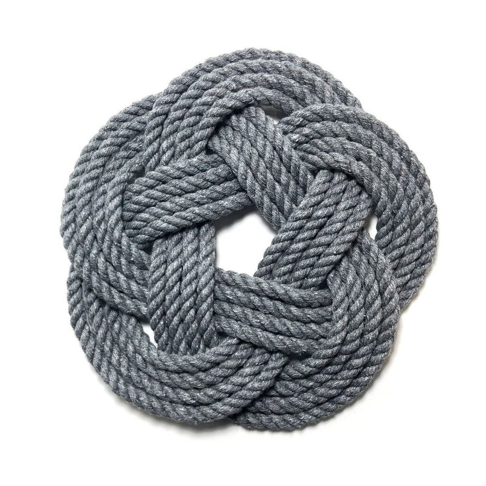 7" Nautical Sailor Knot Trivet, Gray Cotton Rope, Small Mystic Knotwork