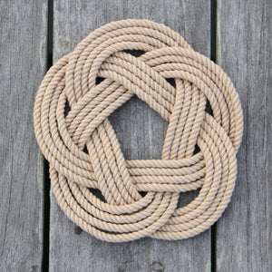 7" Nautical Sailor Knot Trivet, Tan Cotton Rope, Small trivet Mysticknotwork.com 