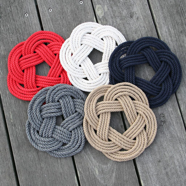 Nautical 7 Nautical Sailor Knot Cotton Trivet, 5 Color Choices, Small Made  in the USA by hand in Mystic, Connecticut $ 25.00