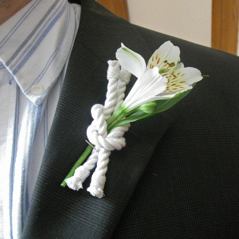 Nautical Knot Reef Knot Boutonniere handmade at Mystic Knotwork