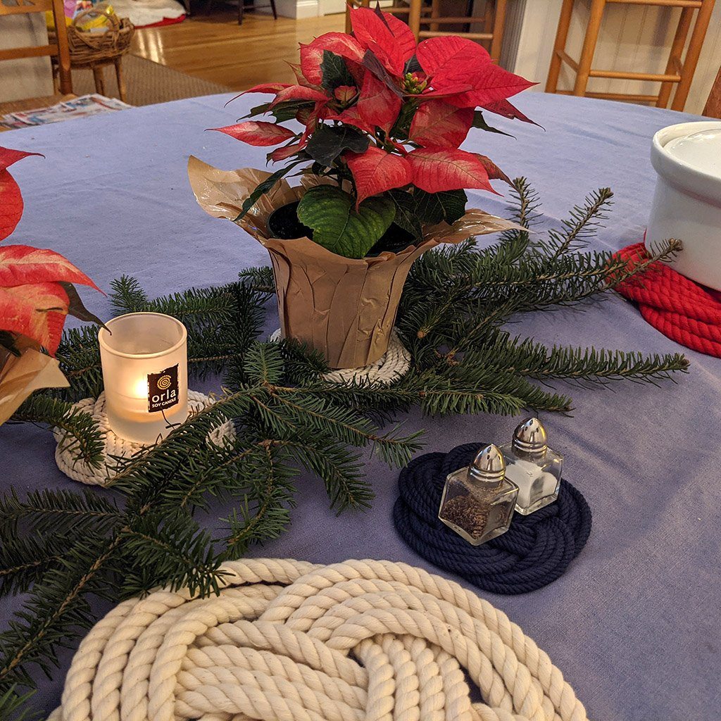 10" Nautical Sailor Knot Trivet, White Cotton Rope, Large trivet Mysticknotwork.com 