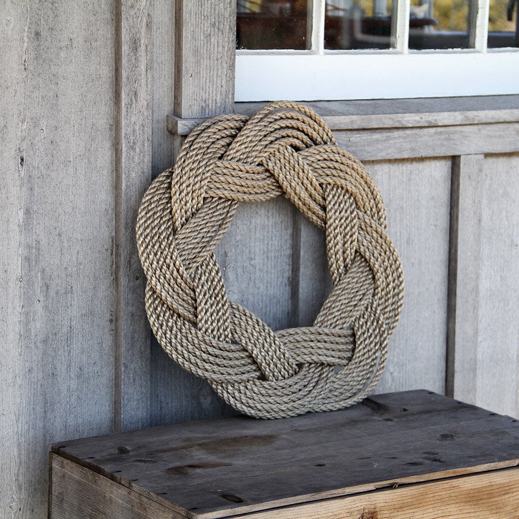 Nautical Nautical Wreath, Lobster Rope Sailor Knot Exterior Grade, Tan Made  in the USA by hand in Mystic, Connecticut $ 70.00