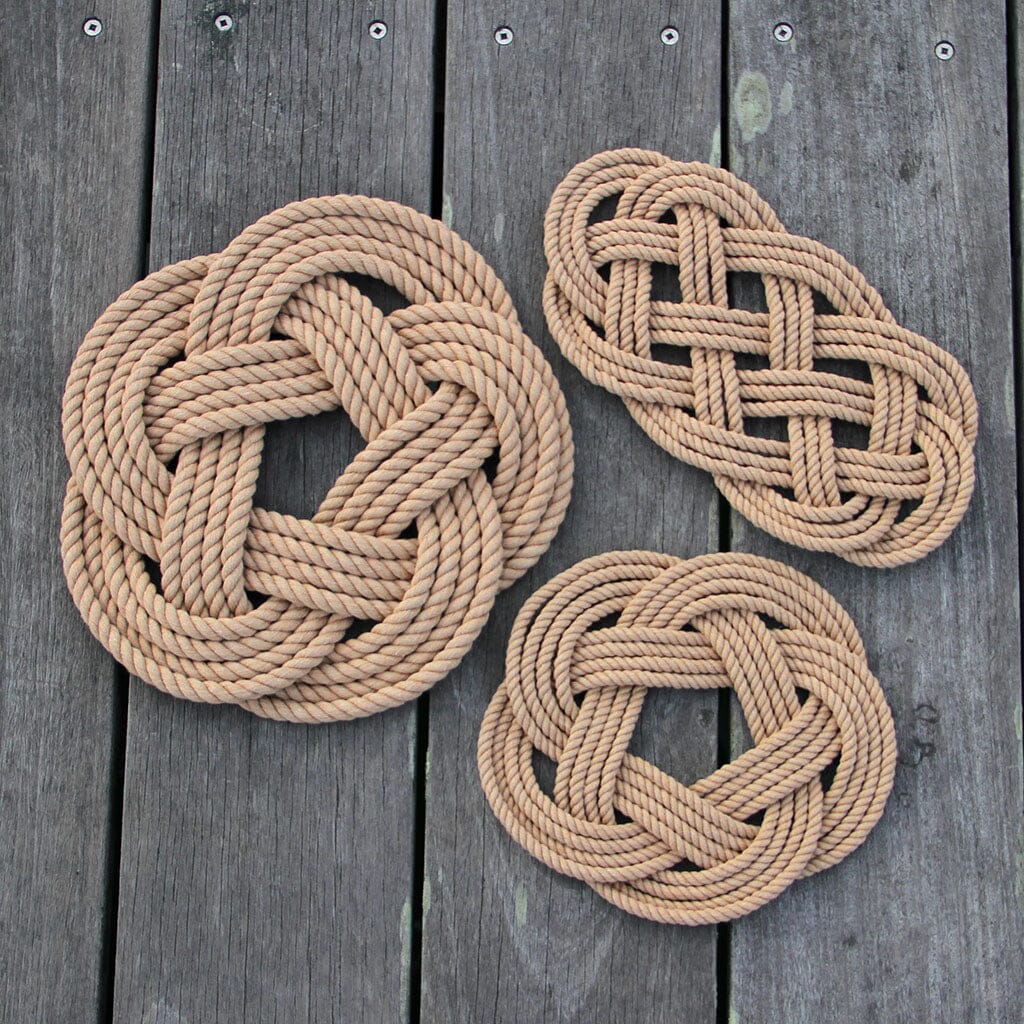 7" Nautical Sailor Knot Trivet, Tan Cotton Rope, Small trivet Mysticknotwork.com 