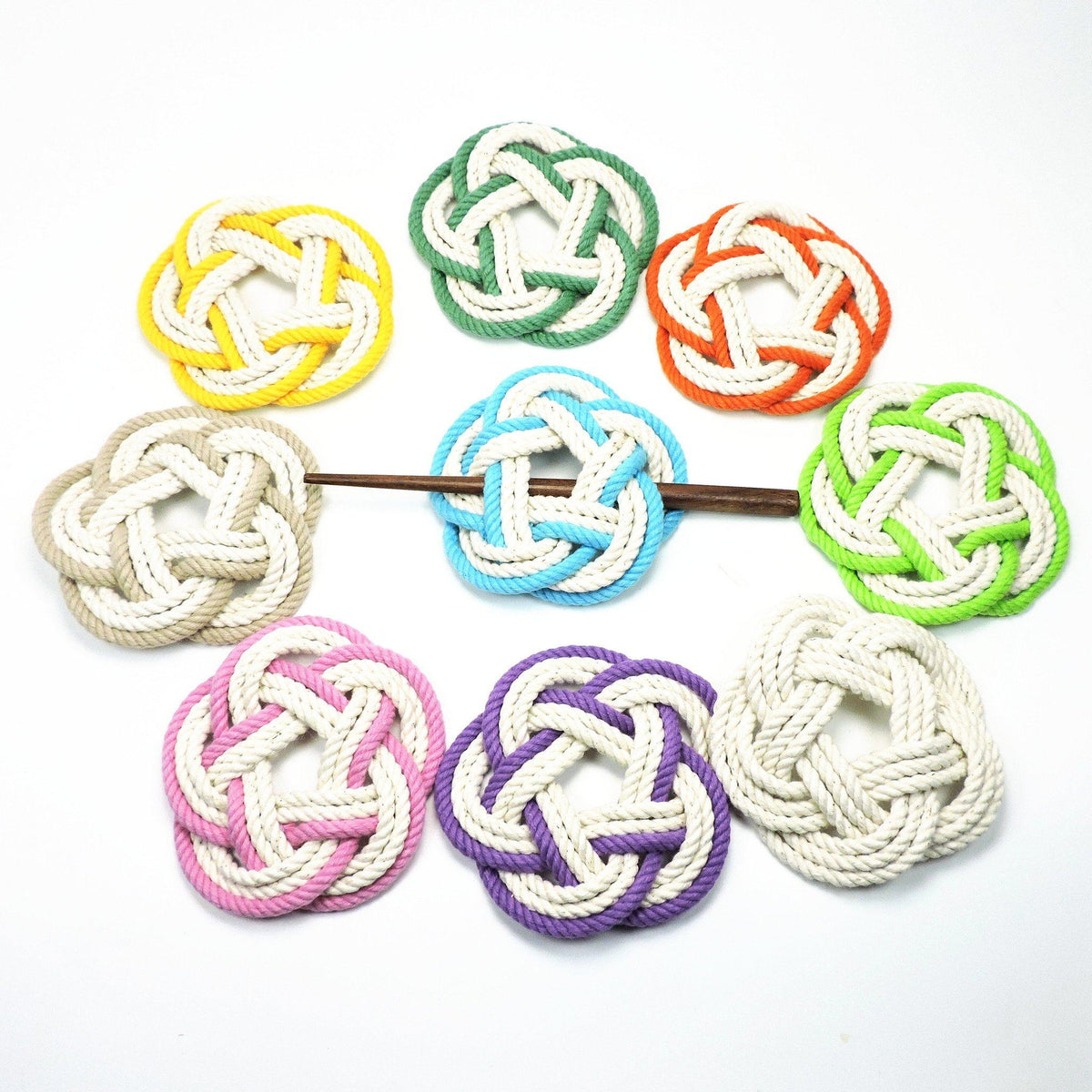 Nautical Knot Sailor Knot Hair Stick Barrette, Tropical Colors handmade at Mystic Knotwork