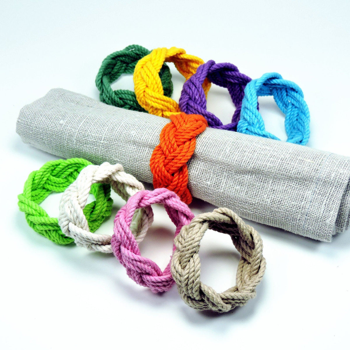 Nautical Knot Sailor Knot Napkin Rings, Tropical Colors, Set of 4 handmade at Mystic Knotwork