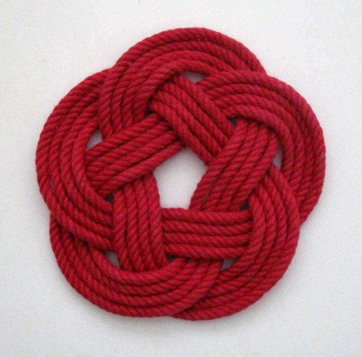 Nautical Knot Sailor Knot Coasters, Woven in Classic Red, Set of 4 handmade at Mystic Knotwork