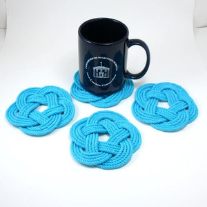 Nautical Knot Sailor Knot Coasters, woven in Turquoise Cotton , Set of 4 handmade at Mystic Knotwork