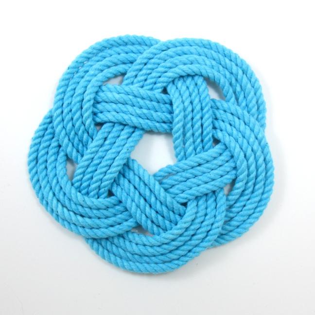 Nautical Knot Sailor Knot Coasters, woven in Turquoise Cotton , Set of 4 handmade at Mystic Knotwork