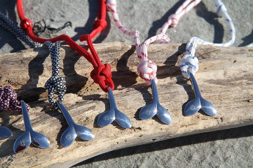 Red Stripe Whale Tail Adjustable Necklace Stainless Steel 164 Mystic Knotwork 