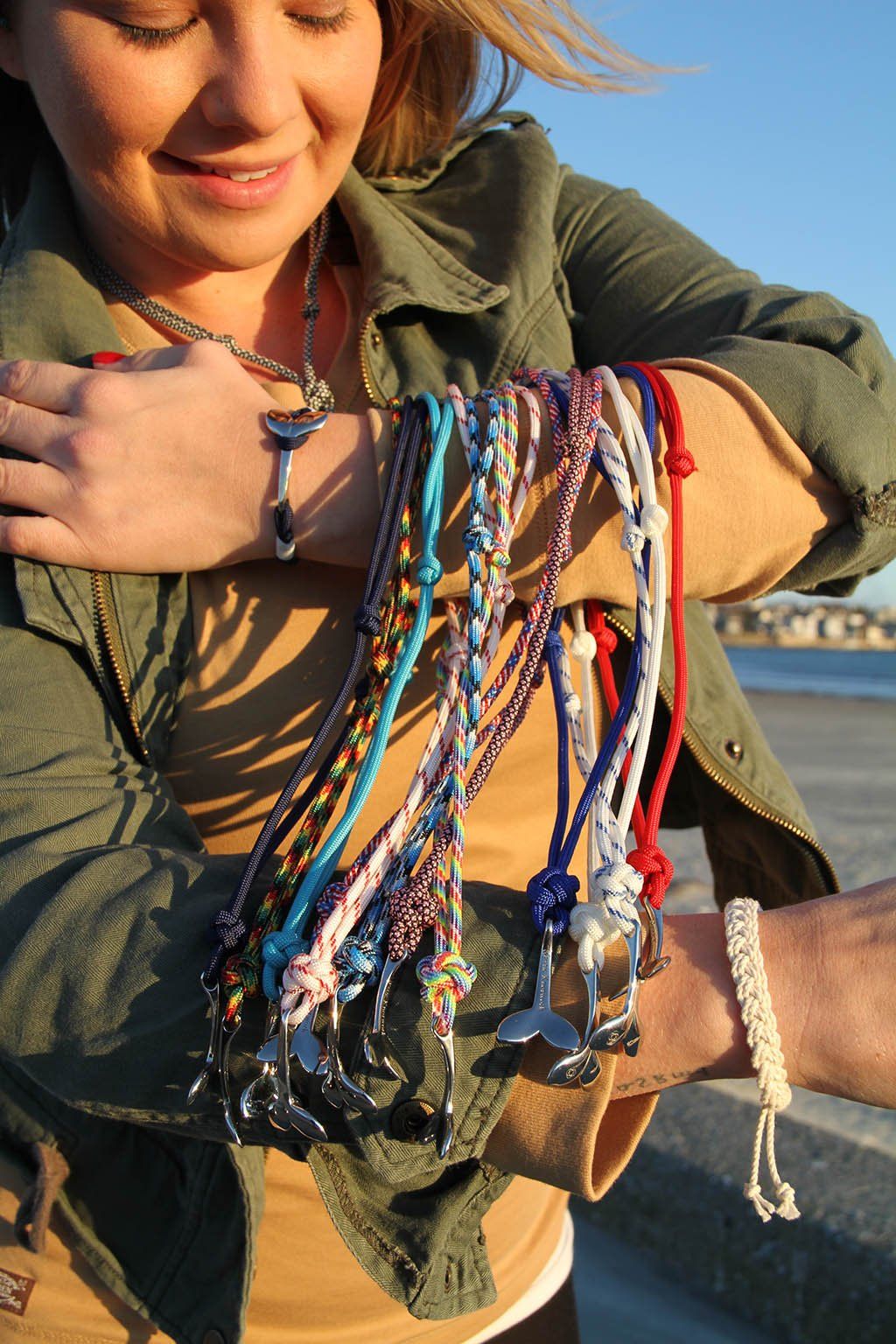 Blue Ice Whale Tail Adjustable Necklace Stainless Steel 074 Mystic Knotwork 