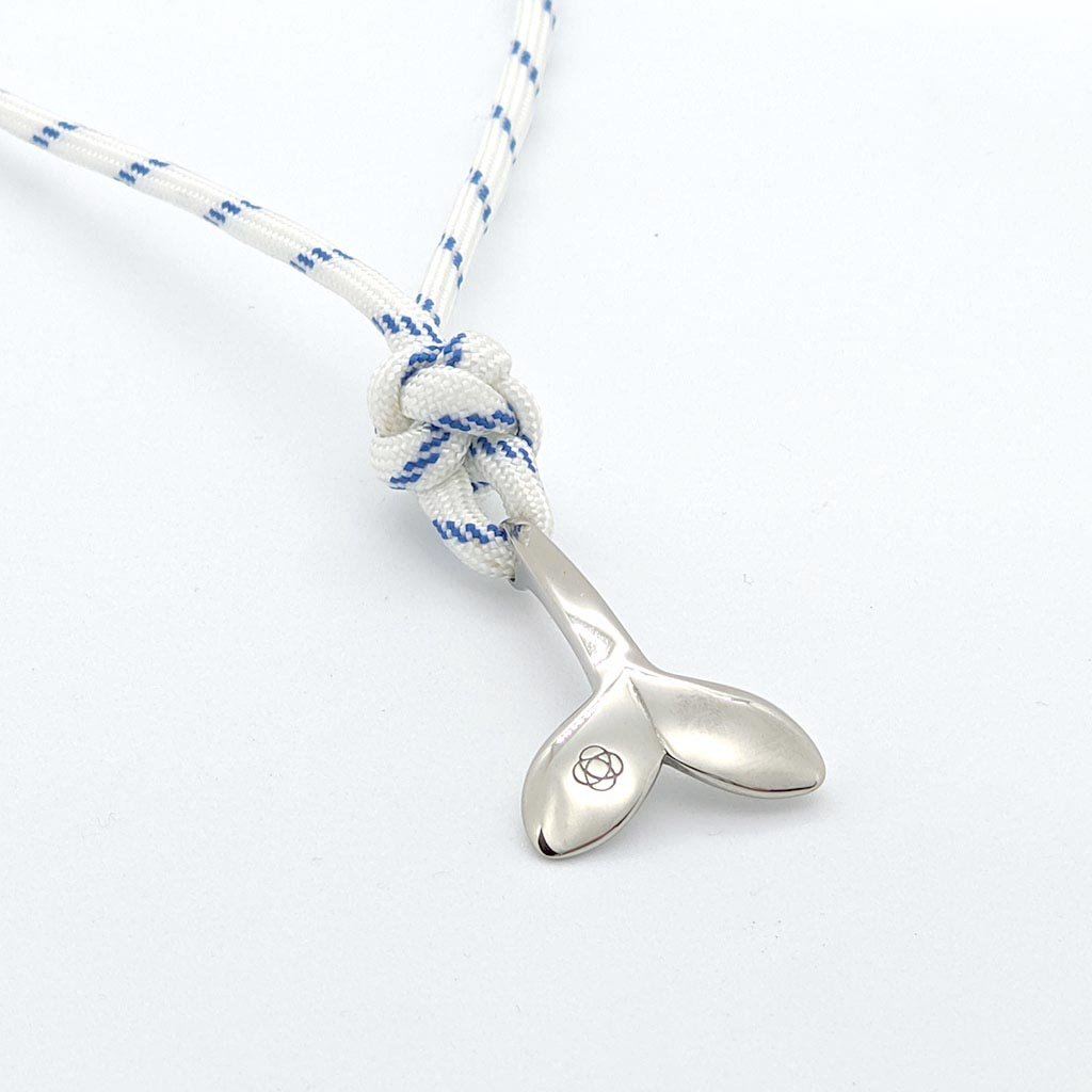 Blue Stripe Whale Tail Adjustable Necklace Stainless Steel 165 Mystic Knotwork 