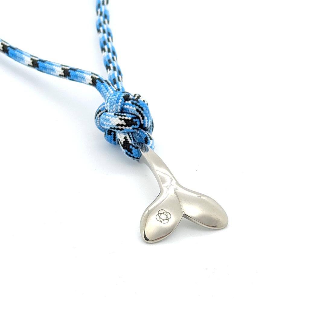 Blue Ice Whale Tail Adjustable Necklace Stainless Steel 074 Mystic Knotwork 