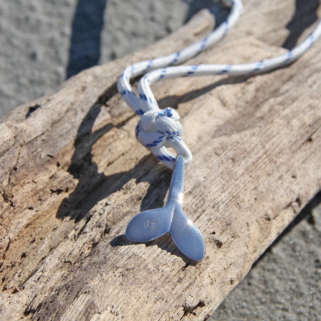 Blue Stripe Whale Tail Adjustable Necklace Stainless Steel 165 Mystic Knotwork 
