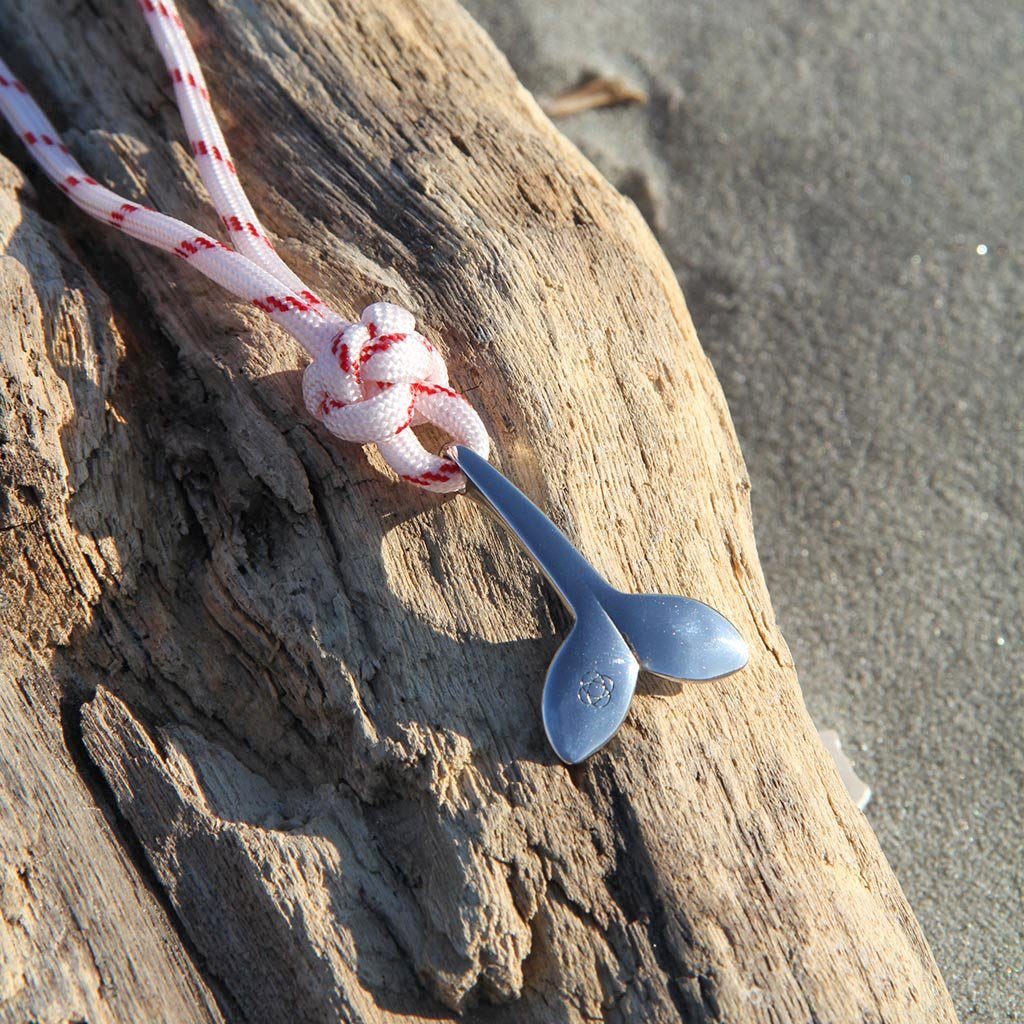 Red Stripe Whale Tail Adjustable Necklace Stainless Steel 164 Mystic Knotwork 