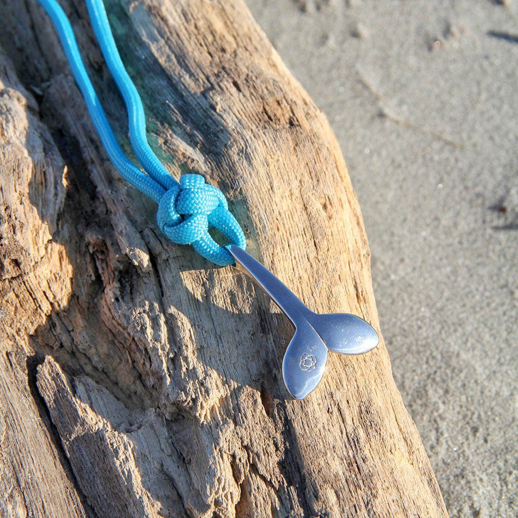 Turquoise Whale Tail Adjustable Necklace Stainless Steel 016 Mystic Knotwork 