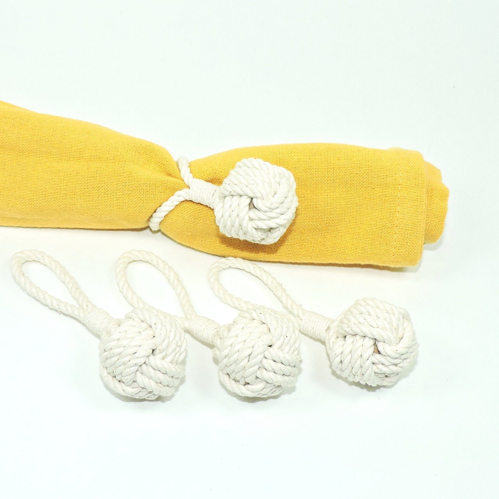 Nautical Knot Monkey Fist Knot Napkin Rings, Set of Four handmade at Mystic Knotwork