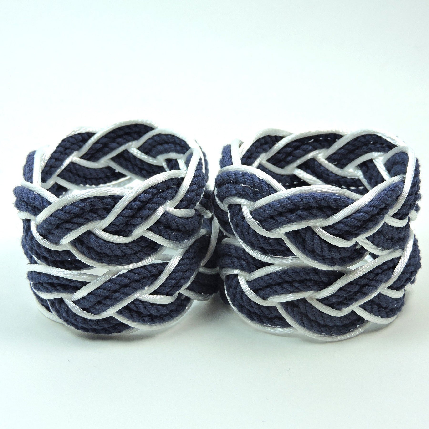 Sailor Knot Napkin Rings, Navy Outlined in White Satin, Set of 4 - Lim ...