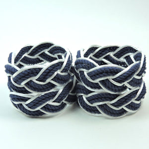Nautical Knot Sailor Knot Napkin Rings, Navy Outlined in White Satin, Set of 4 - Limited Edition! handmade at Mystic Knotwork