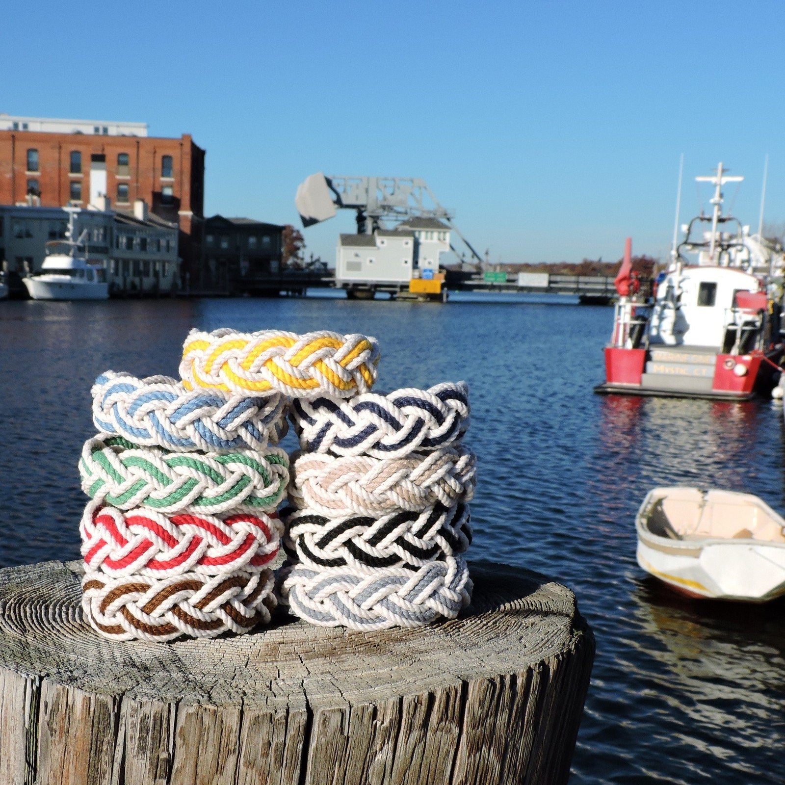 Nautical Knot Striped Sailor Bracelet, White w/ Nautical Color Stripe handmade at Mystic Knotwork