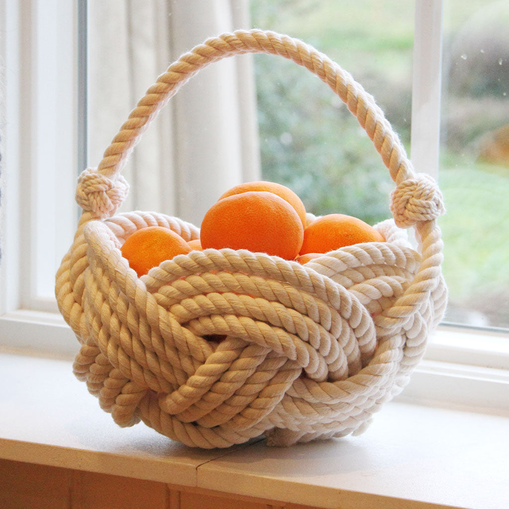 Nautical Celtic Knotted White Basket Made in the USA by hand in
