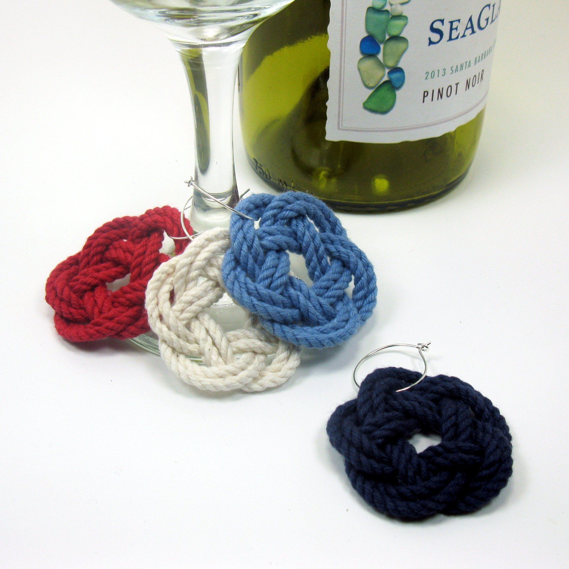 Nautical Knot Sailor Knot Wine Charms, Nautical Colors handmade at Mystic Knotwork
